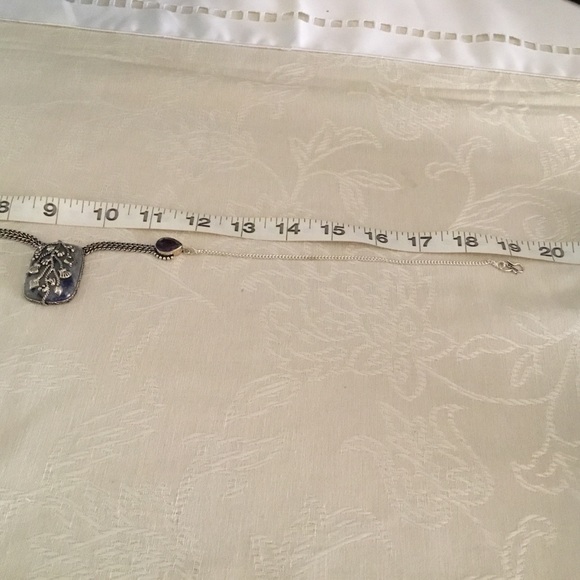 TAMERLANE SQUARE STONE W/ DESIGN ON FRONT AND TWO PEAR AMETHYST STERLING SILVER - Picture 8 of 9